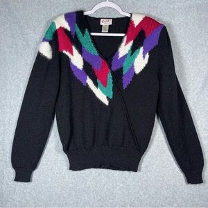 Knit Concepts Vintage 80s Wool Angora VNeck Grandma Ribbed Multicolor Sweater